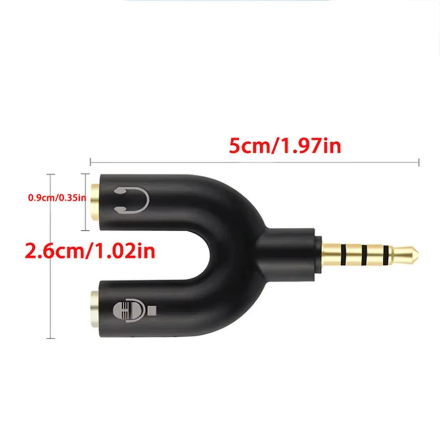 VeFly U-förmiger 3,5-mm-Audio-Splitter-Adapter für Kopfhörer und Mikrofon in Schwarz - Bild 2