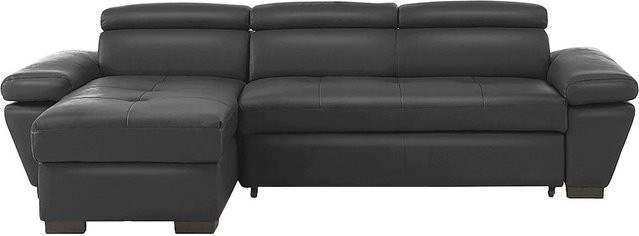 Vente-unique Schlafsofa Jonova in Anthrazitgrau mit Rindsleder und L-Form, Breite: 258 cm - Bild 1