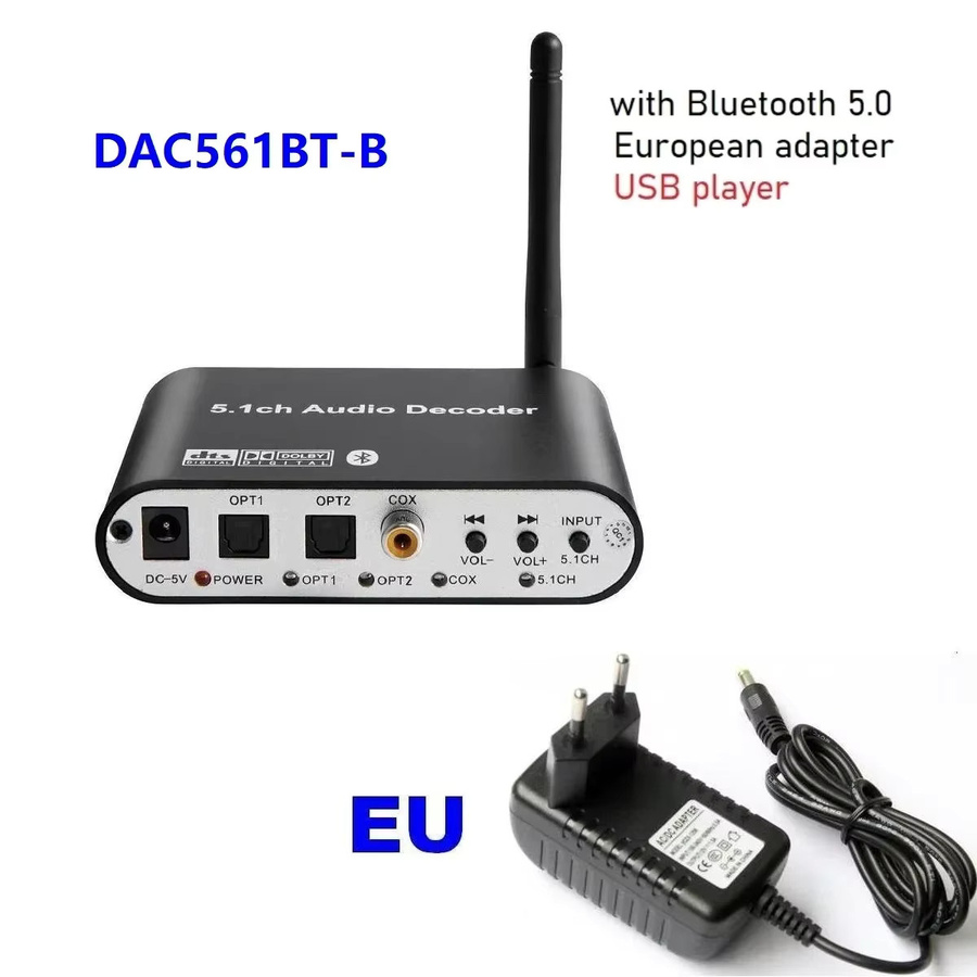 KIDKD Digital 5.1 EU Audio Decoder Dolby DTS AC3 Konverter, LPCM zu 5.1 Analog Sound Audio Adapter Verstärker, Schwarz - Bild 2