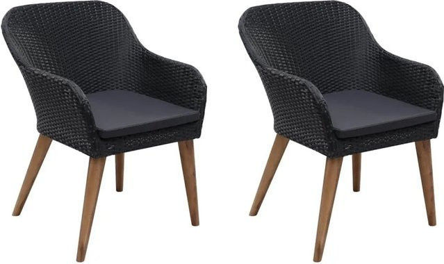 DELUKE Gartenstuhl EGOS 2er Set aus Poly-Rattan mit Polsterung in Schwarz und Dunkelgrau, B/T/H: 62,5 x 55 x 82 cm - Bild 1