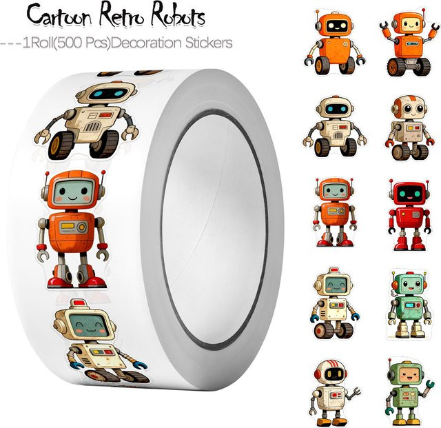 500 Stück Cartoon-Retro-Roboter-Aufkleber in Multicolour zur Dekoration und Geschenkverpackung - Bild 1