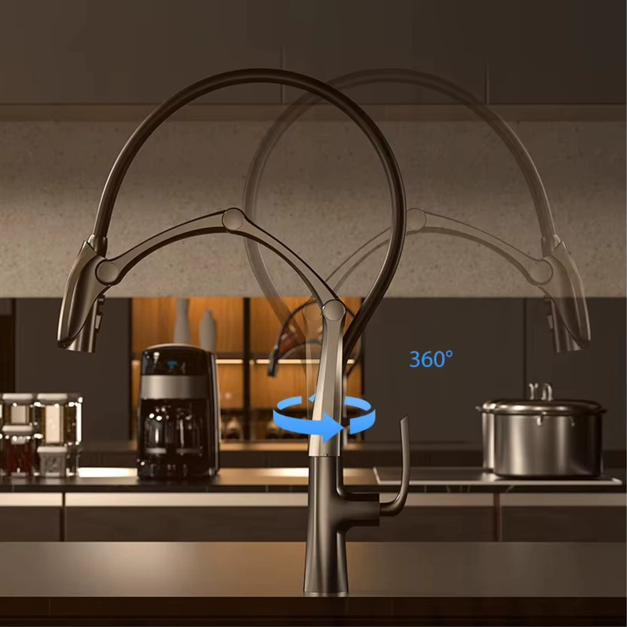 Gestana Küchenarmatur aus Messing in Gunmetal mit LED-Anzeige, Sensor und ausziehbarem 3-Funktionsspray, berührungsloser Hochdruck-Wassersparhahn - Bild 2