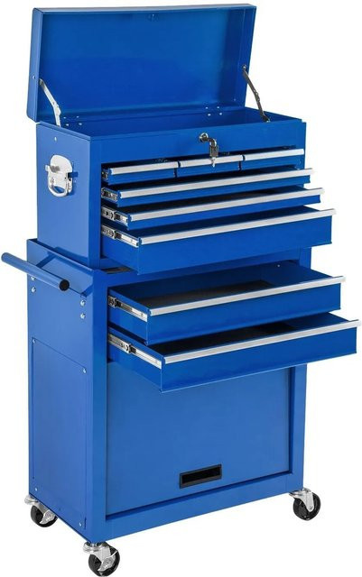 Tectake Werkzeugwagen Blau mit 8 kugelgelagerten Schubladen und Antirutschmatten, Belastbarkeit 150 kg, B/T/H: 69 x 33 x 110 cm - Bild 1
