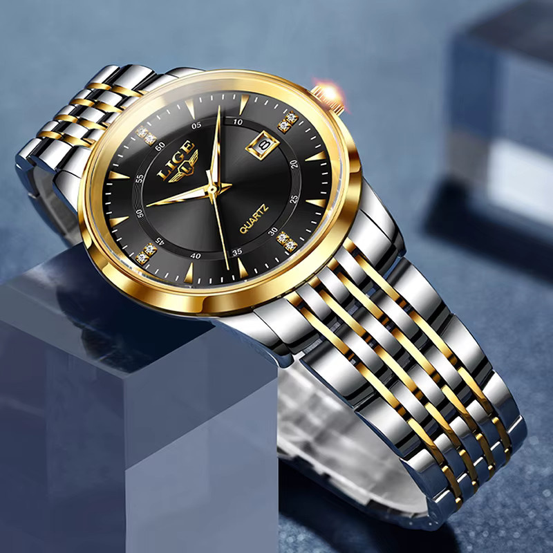 LIGE Armbanduhr, Chronograph, Quarz, Edelstahl, Bicolor, gold blue, Damen - Bild 2