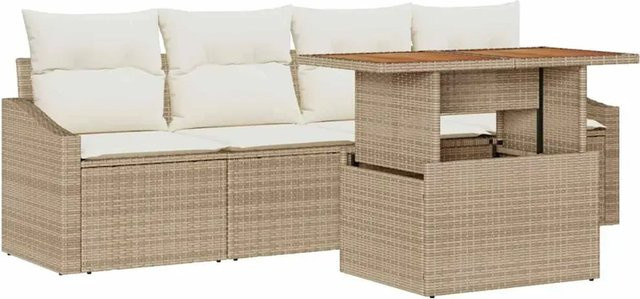 vidaXL Garten-Sofa-Set 5-tlg in Beige aus Poly-Rattan mit Kissen und Tisch - Bild 1