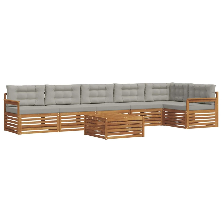 vidaXL Outdoor-Sofagarnitur aus Akazien-Massivholz, 7-teiliges L-Shape Set mit Kissen, Natur und Hellgrau - Bild 2