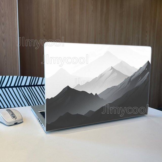 2-teiliges Laptop-Aufkleberetui mit Berglandschaftsmuster in Grau, wasserfester universeller Netbook-Skin-Aufkleber - Bild 1