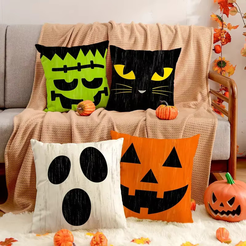 Halloween Kissenbezug mit Charakter-Ausdrücken für Sofa und Couch, Mehrfarbig, Breite: 45,72 cm, Breite: 45,72 cm - Bild 3