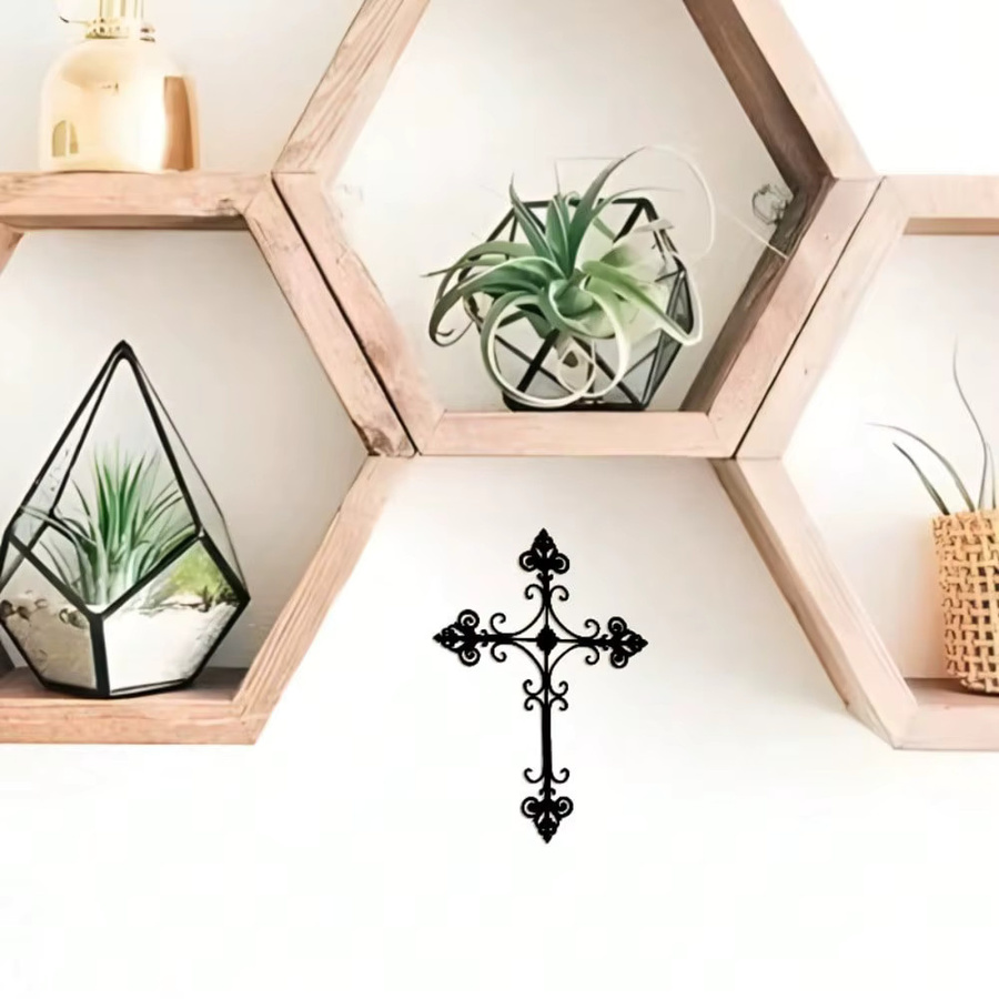 CIFBUY Vintage Metall-Kreuz Wandkunst in Schwarz als religiöse Dekoration - Bild 2