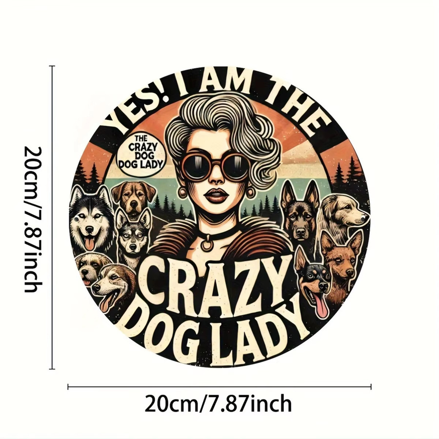 Rundschild aus Aluminium Potdemiel Crazy Dog Lady im Vintage-Stil, mehrfarbige Wandkunst aus Metall, Durchmesser: 20 cm - Bild 2