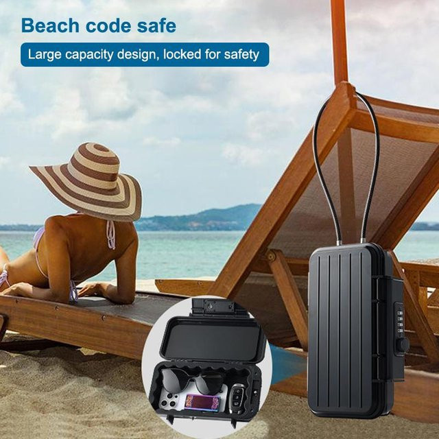 Tragbare Reise-Safebox von eelhoe aus Stahl mit 4-stelligem Codeschloss und Stahlseil-Diebstahlschutz in Schwarz, B/T/H: 24,0 x 15,3 x 6,0 cm - Bild 1