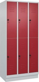 C+P Doppelstock-Spind Classic PLUS mit Sockel, 3 Abteile, Farbe Rubinrot und Grau, H x B x T: 195 x 90 x 50 cm - Bild 1