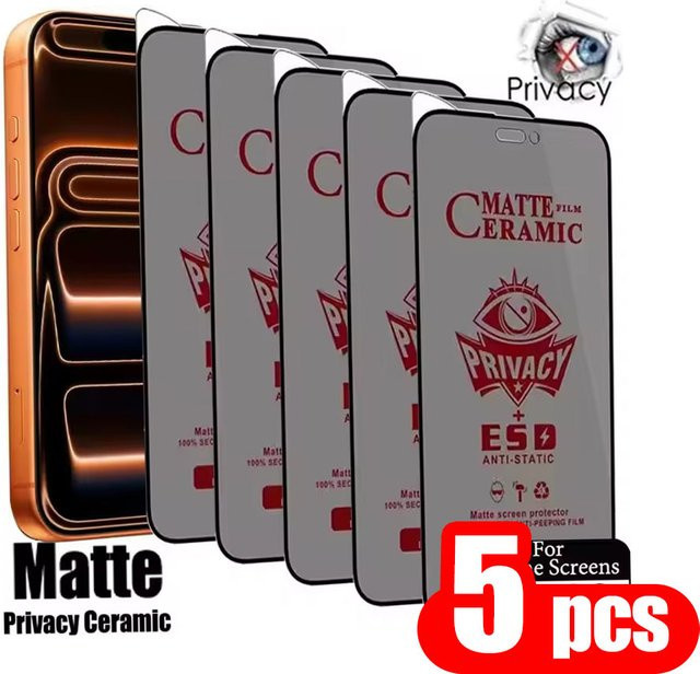 5er Pack Caynes Anti-Spy Keramik Membran Schutzfolie für iPhone 17 Pro Max 16 15 14 13 12 11 mit Privacy-Funktion und Soft Frosted Oberfläche - Bild 1