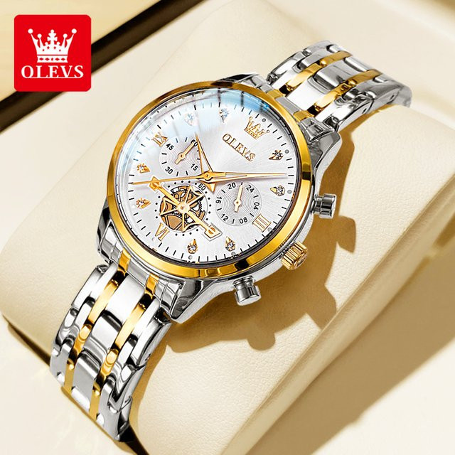 OLEVS Armbanduhr Chronograph, Quarz, Edelstahl, Damen, Weiß - Bild 1