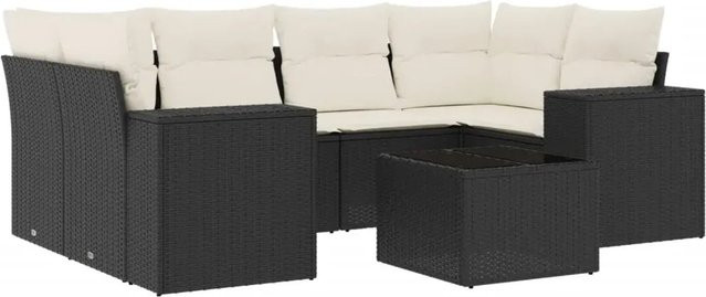 vidaXL 7-teilige Garten-Sofagarnitur aus Poly-Rattan mit Kissen in Schwarz-Creme - Bild 1