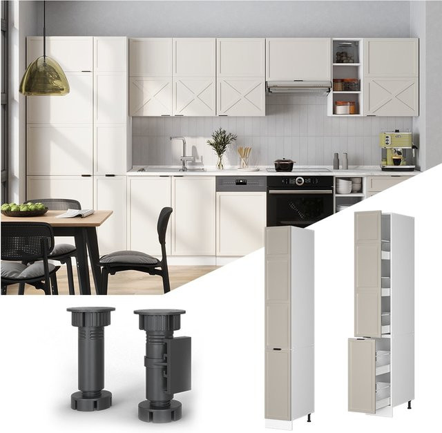 Vicco Apothekerhochschrank Fame-Line in Weiß und Grau-Beige mit Soft-Closing-Scharnieren, Breite: 30 cm, Höhe: 292,9 cm, Tiefe: 30 cm - Bild 1