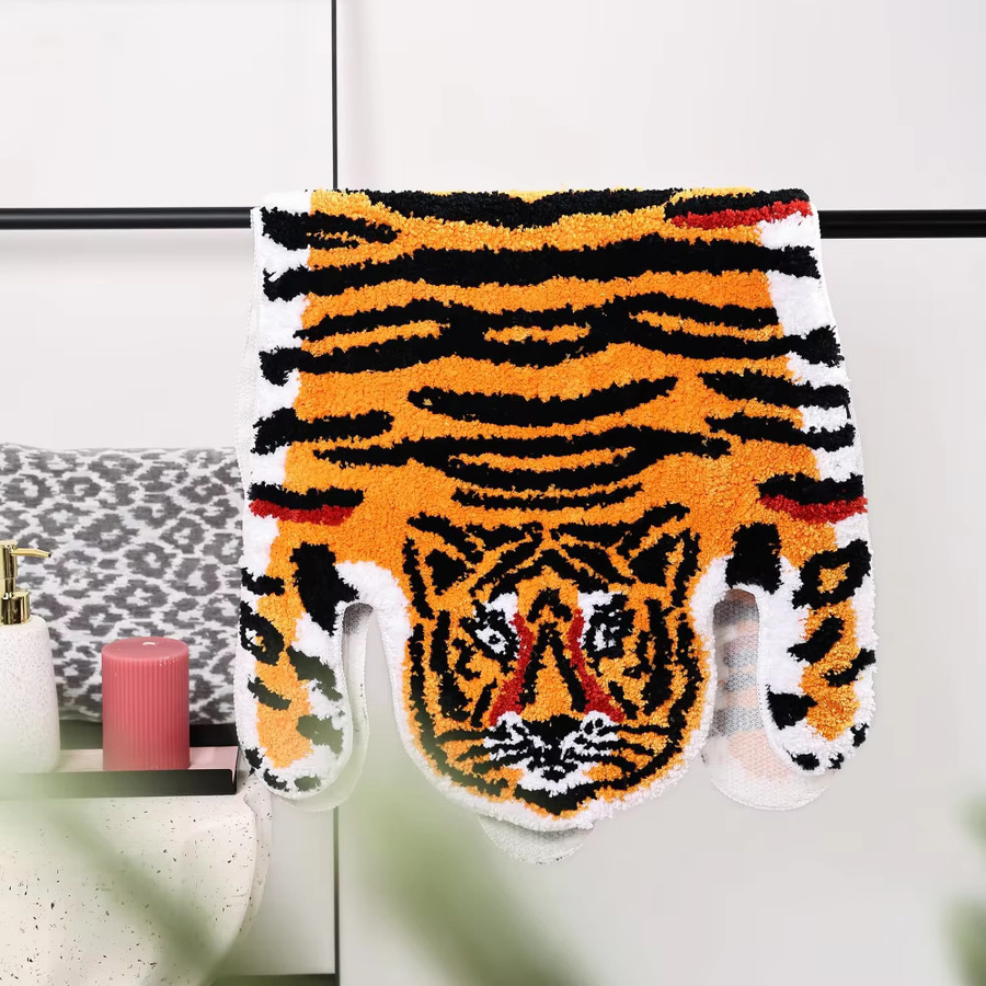 VIKAMA Badezimmermatte mit Cartoon-Tiger-Design, rutschfest und saugfähig, orange - Bild 2