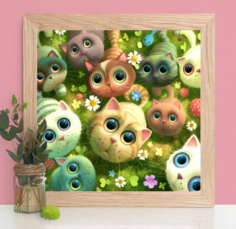FIYO 5D Diamant-Stickerei Katze als Kreuzstich mit runden Diamanten, mehrfarbig, B/B/H: 30 x 30 x 30 cm - Bild 5