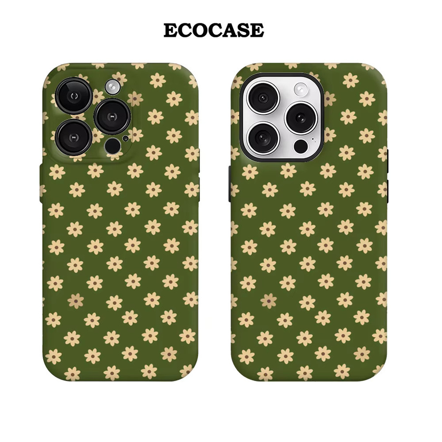 Handyhülle mit grünem und beigem Blumenmuster für Apple iPhone 17 16 15 14 13 12 11 Pro Max Plus mit doppelschichtiger Rückseite - Bild 2