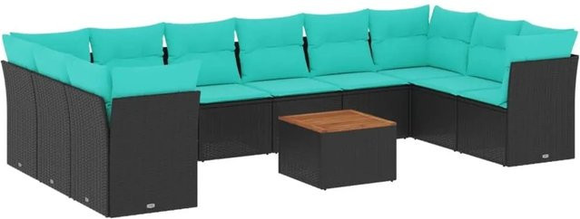 vidaXL 11-teilige Garten-Sofagarnitur aus Poly-Rattan und Akazienholz in Schwarz mit Kissen - Bild 1