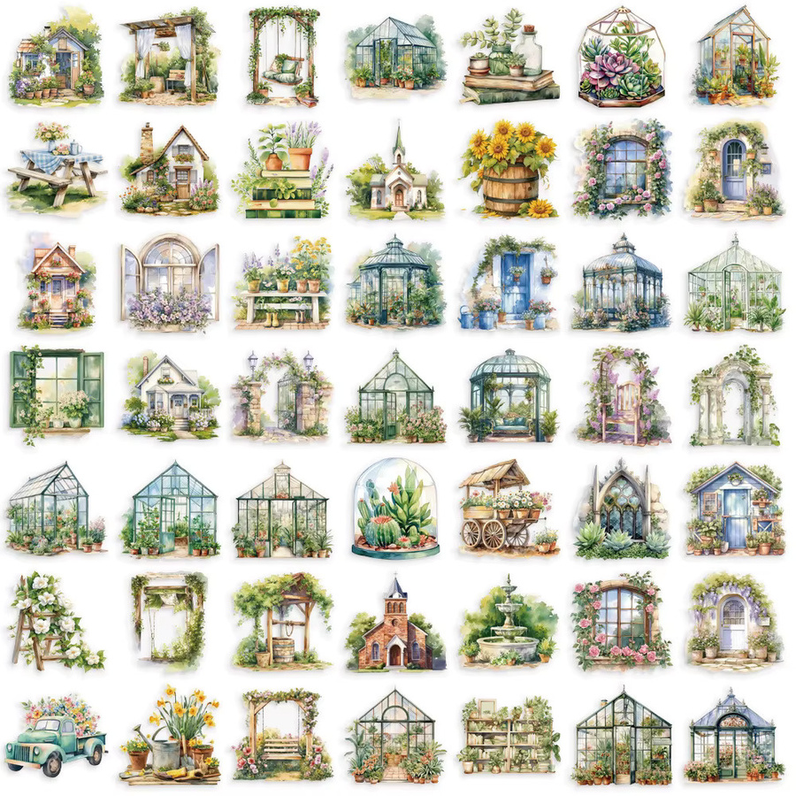 Rspctou Transparent Cartoon Garten Cottage Ästhetische Aufkleber, Natur, Bunt / Mehrfarbig - Bild 2