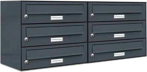 AL Briefkasten-System für 6 Parteien, Aufputzmontage, grau, B/H/T: 153,581 x 34,5 x 27,5 cm - Bild 1