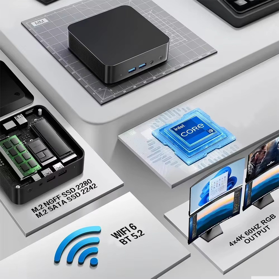 Intel Mini PC mit Windows 11, Intel Core i9 10980HK, 16GB DDR4, 2048GB SSD, WiFi 6 und Bluetooth 5.2, Schwarz - Bild 3