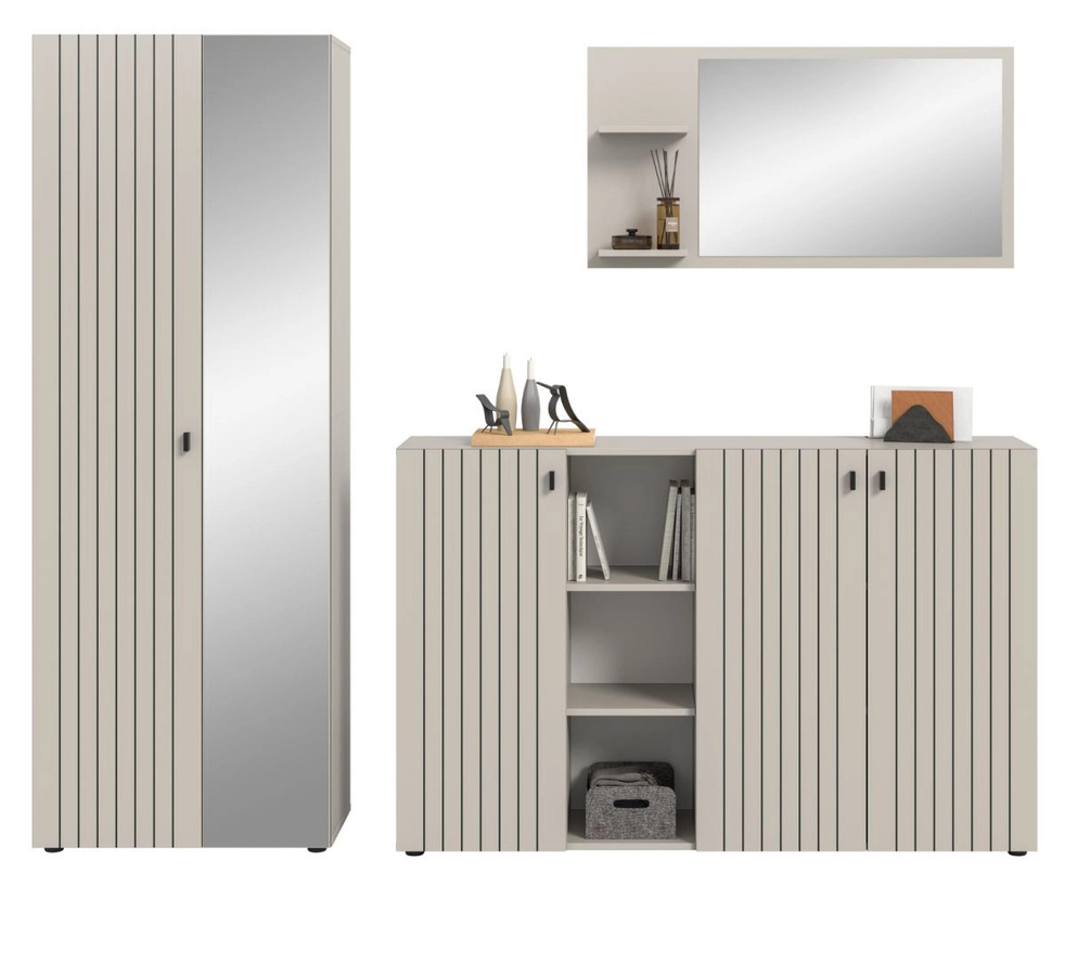 3-tlg. Garderobe Set Loreno von Inn.Furn in Kaschmir, modern mit Spiegel und Schuhschrank, B/H/T: 235 x 192 x 37 cm - Bild 2