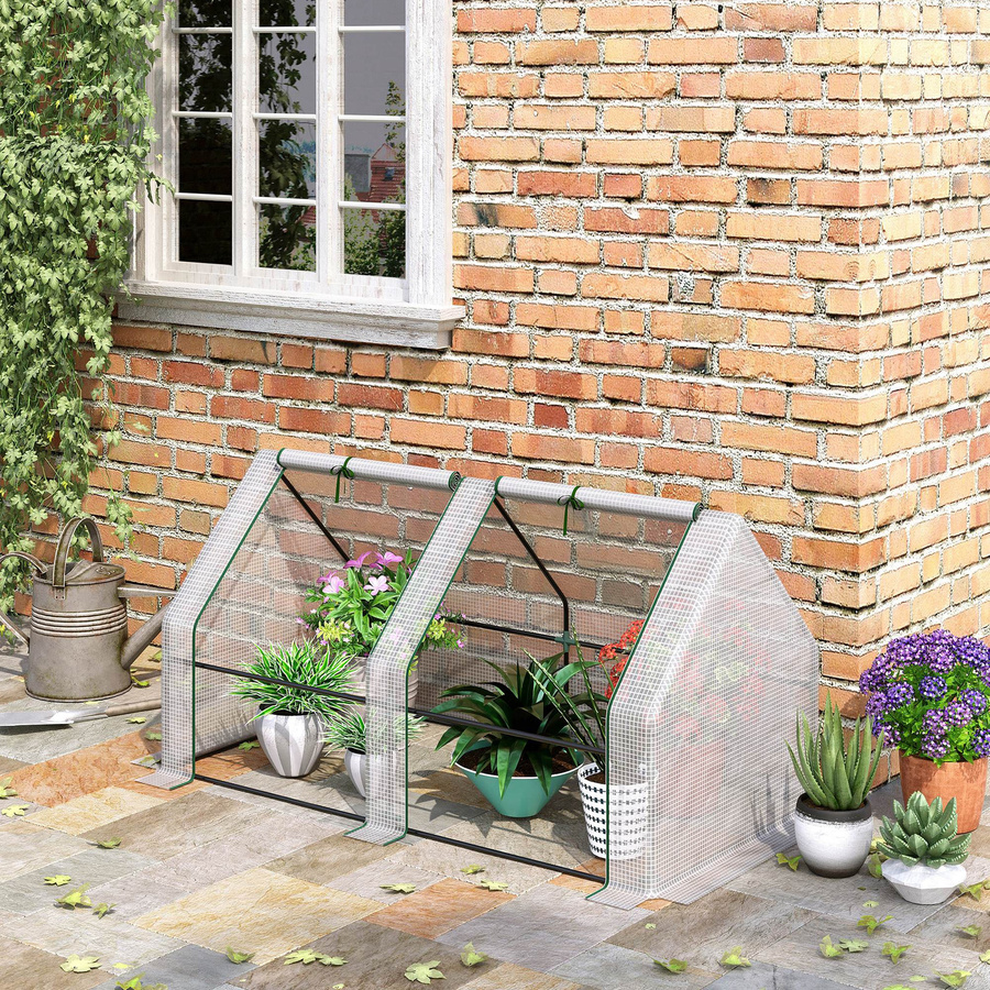 Outsunny Mini Gewächshaus Foliengewächshaus mit 2 Rollfenstern aus PE Folie für Garten und Balkon, H x B x T: 90 x 180 x 90 cm - Bild 2