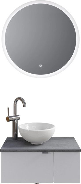 Pelipal Badmöbel-Set Serie 6915 in Weiß und Dunkelgrau mit Keramik Aufsatzbecken, Waschtischunterschrank mit 2 Türen und Funktionsspiegel mit LED-Beleuchtung - Bild 1