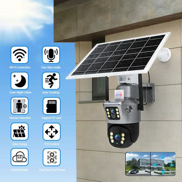 FUNOVATION Solarbetriebene 4K 6MP IP PTZ Sicherheitskamera mit Dual-Linsen, Wasserdicht und 2.4G WLAN, Farbe: Weiß - Bild 1