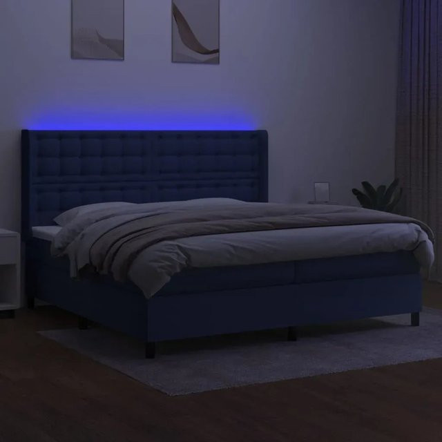 vidaXL Boxspringbett mit Matratze und LED-Beleuchtung in Blau, B/T/H: 200 x 200 x 118 cm - Bild 1