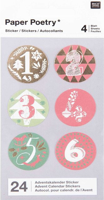 Rico Design Paper Poetry Adventskalender Sticker in Rot-Grün mit 24 Stück - Bild 1