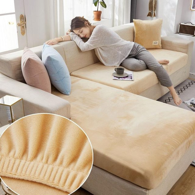 FebEr Samt-Sofa-Sitzbezug aus Jacquard in Beige, elastischer Stretch-Schonbezug für dein Sofa - Bild 1