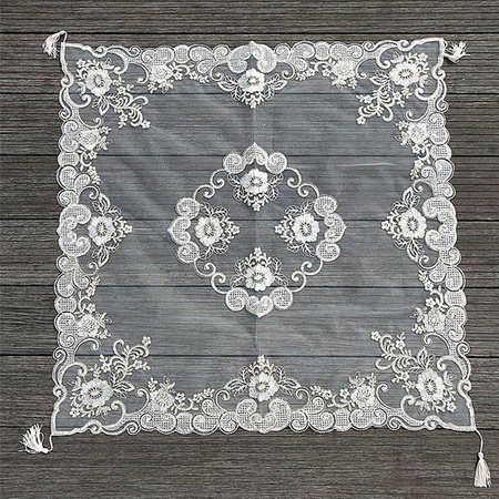 Runde Tischdecke mit europäischer Goldfadenstickerei und floralem Design in Weiß und Gold, Durchmesser: 85 cm