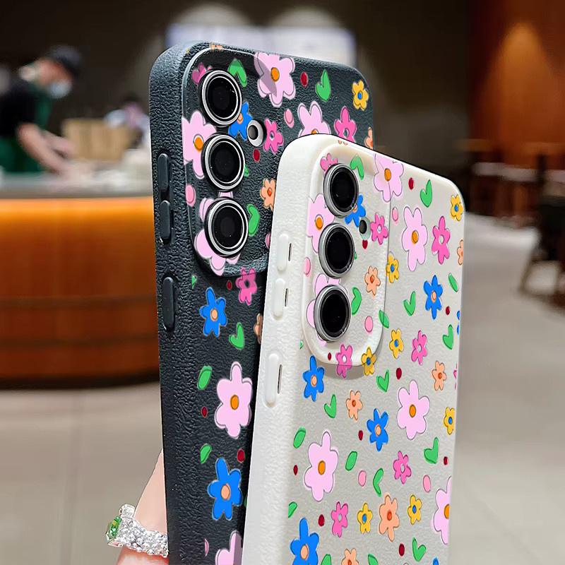 Bunte Blumen Handyhülle für Samsung Galaxy S25 Edge S24 FE S23 Ultra S22 Ultra und weitere Modelle, Soft Phone Cover in Mehrfarbig und Pink - Bild 3