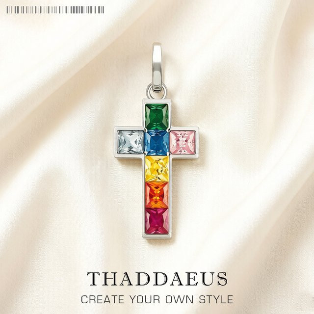 Thaddaeus Anhänger Kreuz, 925 Silber, Bunt, Kristall, Damen - Bild 1