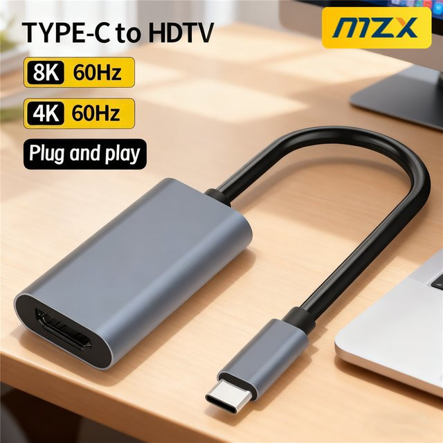 MZX USB-C auf HDMI Video Konverter Adapter Kabel für 4K 60Hz und 8K 30Hz, kompatibel mit Macbook, iPad, Samsung und Android Geräten - Bild 1