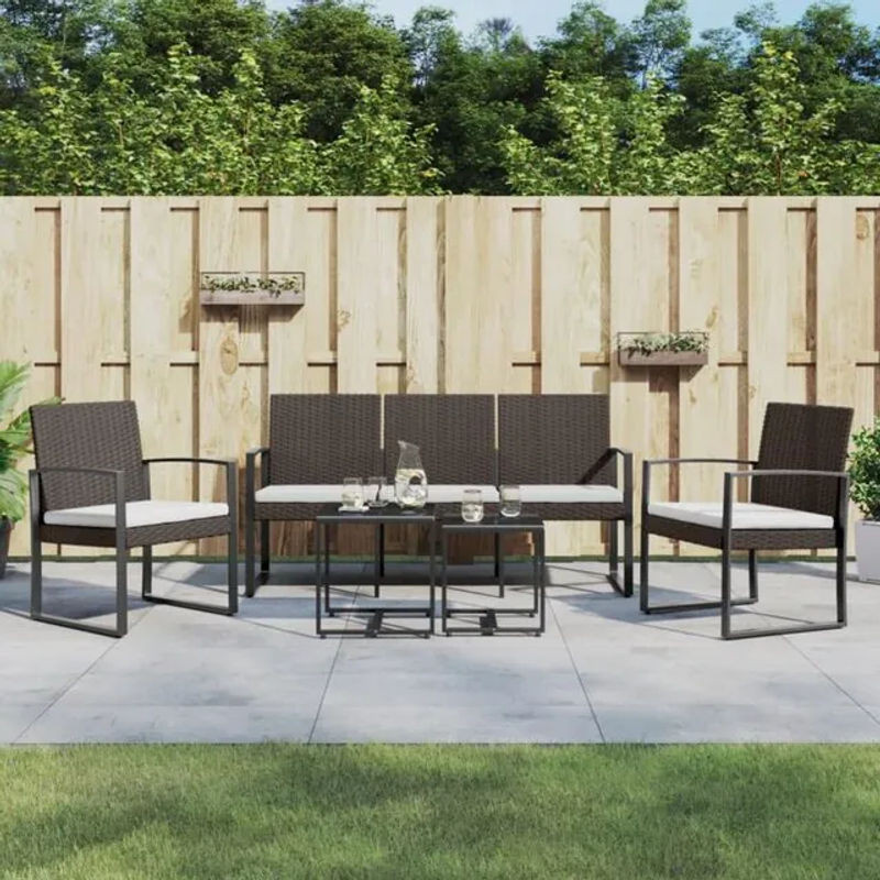 5-teilige moderne Garten-Essgruppe aus braunem Polyrattan mit Kissen von vidaxl - Bild 1