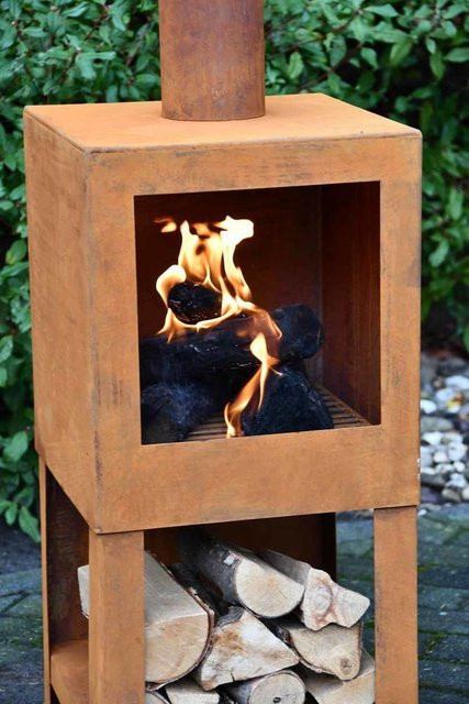 Terrassenofen mit Holzlager und Rost für den Garten, Höhe: 137 cm - Bild 1
