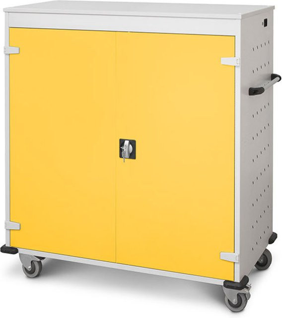 rotstahl Laptopwagen mit 30 Fächern, Korpus lichtgrau und gelben Türen, B: 92 cm, H: 131 cm - Bild 1