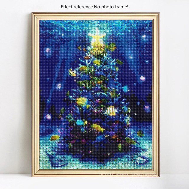 FIYO 5D DIY Diamantmalerei Meeresboden als Rundbild in Blau mit Strasssteinen - Bild 1