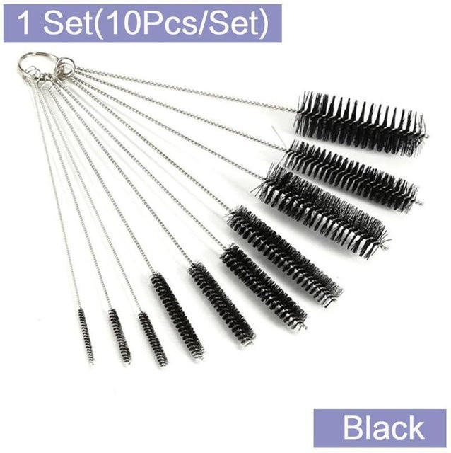 Ouyaohong 10-teiliges Reinigungspinsel-Set aus Nylon und Edelstahl in Schwarz für Strohhalme und Flaschen - Bild 1