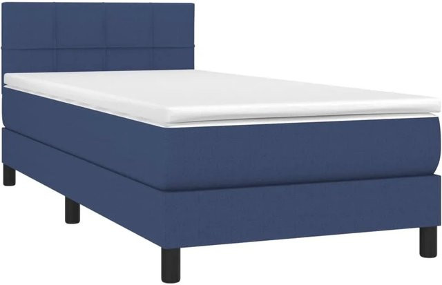 vidaXL Boxspringbett mit Matratze in Blau und Weiß, Hybridbett mit LED-Unterbettbeleuchtung und USB-Ladeport, B/T: 100 x 200 cm - Bild 1