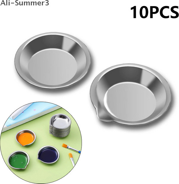 10er Set Edelstahl Farbschalen in Silber zum Mischen von Ölfarben für Kinder DIY Malprojekte - Bild 1