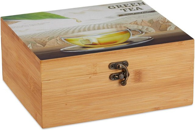 Relaxdays Teebox aus Bambus in Natur mit 6 Fächern, B/T/H: 22 x 9,5 x 18,5 cm - Bild 1