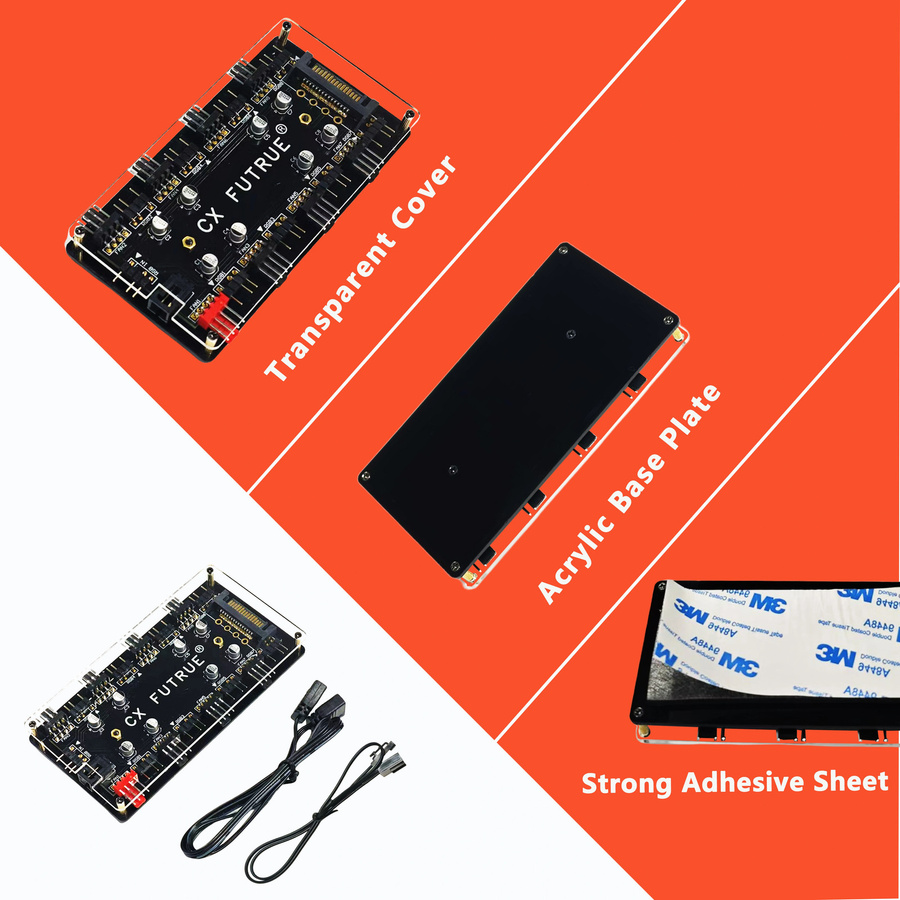 AuyiHomu Computer-Gehäuse-Lüfter-Hub in Schwarz mit 8 PWM- und ARGB-Anschlüssen (12V 4-Pin und 5V 3-Pin) - Bild 2
