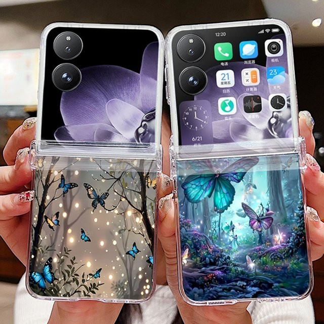Stoßfeste Handyhülle mit Waldschmetterlingsmuster für Xiaomi Mix Flip 2 und Mi Mix Flip, transparent, aus hartem PC-Material - Bild 1