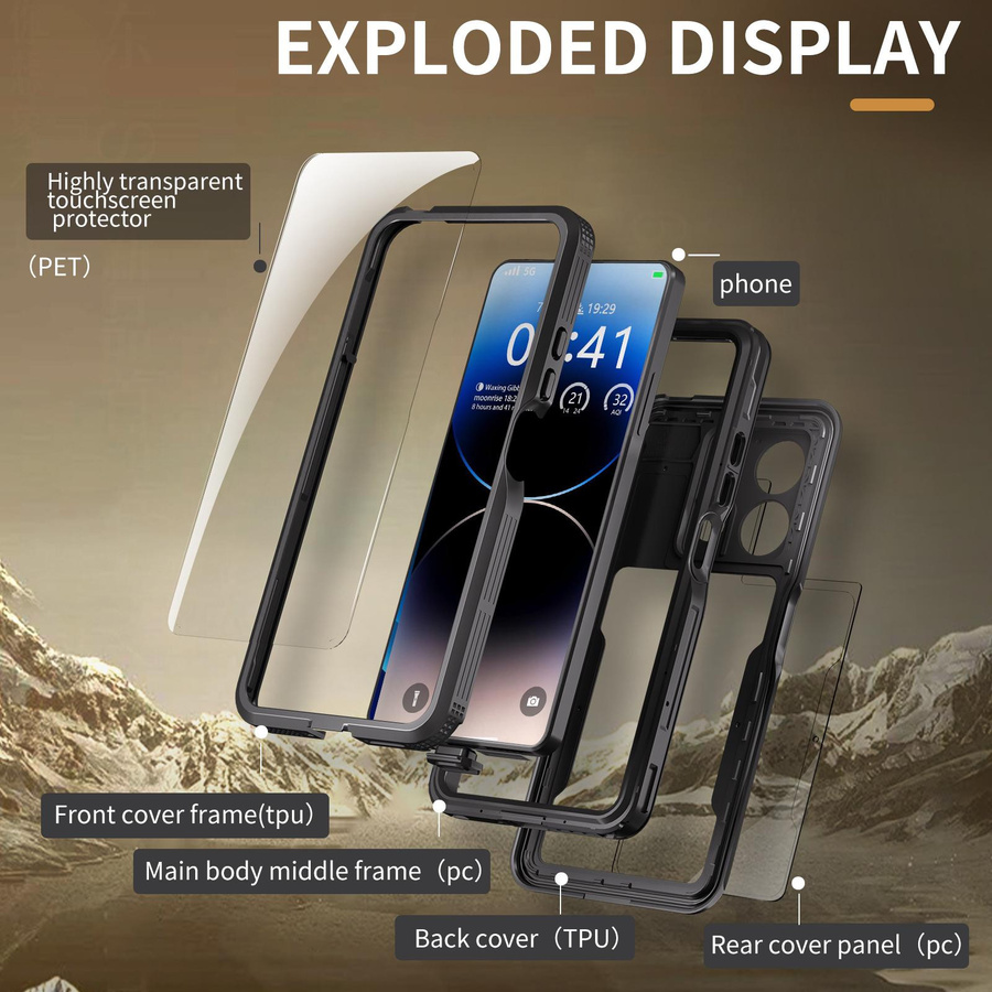 Wasserdichte IP68 Schutzhülle mit Dichtung und Armband für Xiaomi Redmi Note 14 13 Pro 5G, transparente Schutzpanzer Hülle - Bild 3