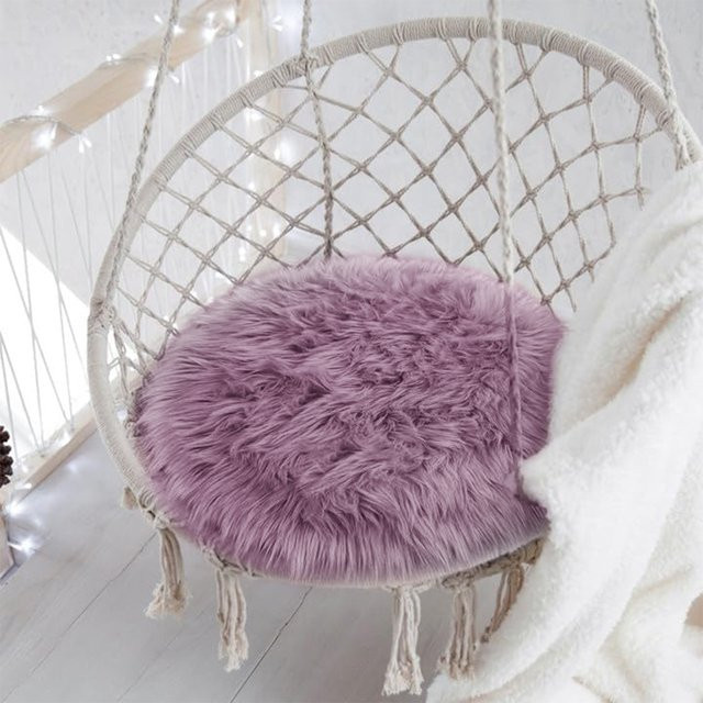 Rundes Wollplüschkissen in Lila im Boho-Stil, Durchmesser: 30 cm - Bild 1